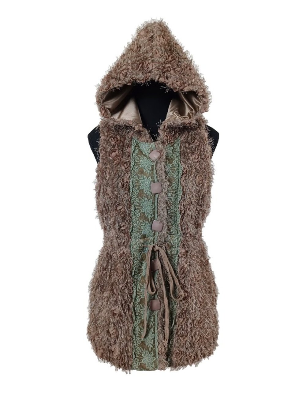 Lady Story 3D-Floral Hooded Faux Fur Vest (M)